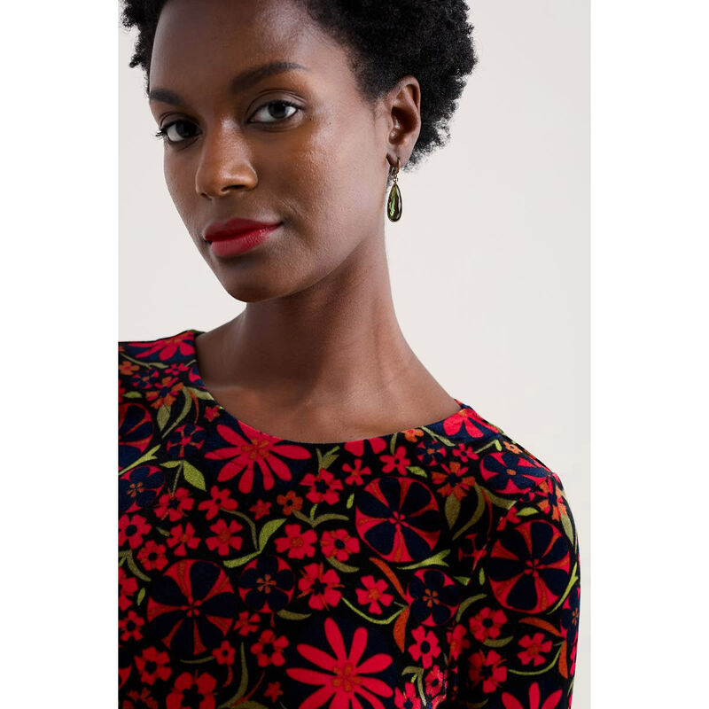 Seasalt Cornwall Mahonia Dress Folky Flowers Onyx Carmine image number 3